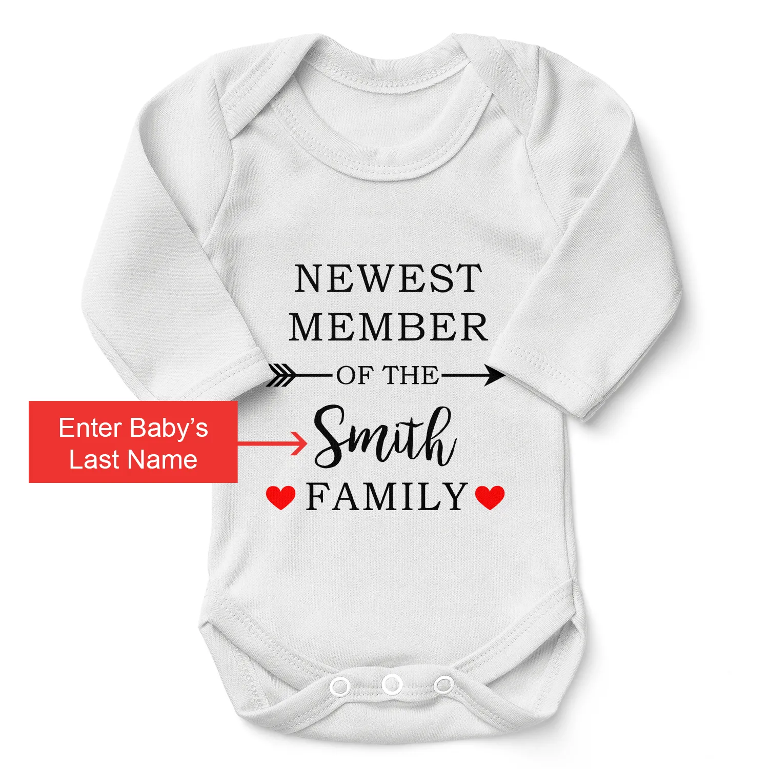 [Personalized] Endanzoo Pregnancy Baby Reveal Organic Baby Bodysuit - Newest Family Member (Long Sleeves)