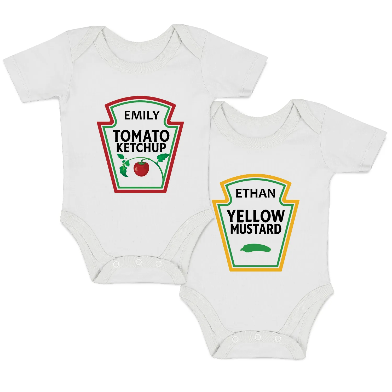 [Personalized] Endanzoo Twins Organic Baby Bodysuits - Ketchup & Mustard