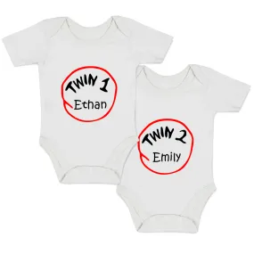 [Personalized] Endanzoo Twins Organic Baby Bodysuits - Twin 1 & Twin 2