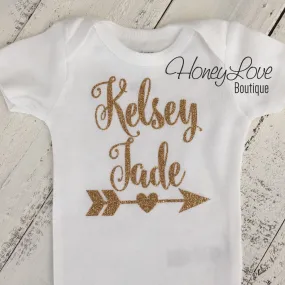 Personalized Name Arrow/Heart Bodysuit - Silver/Gold