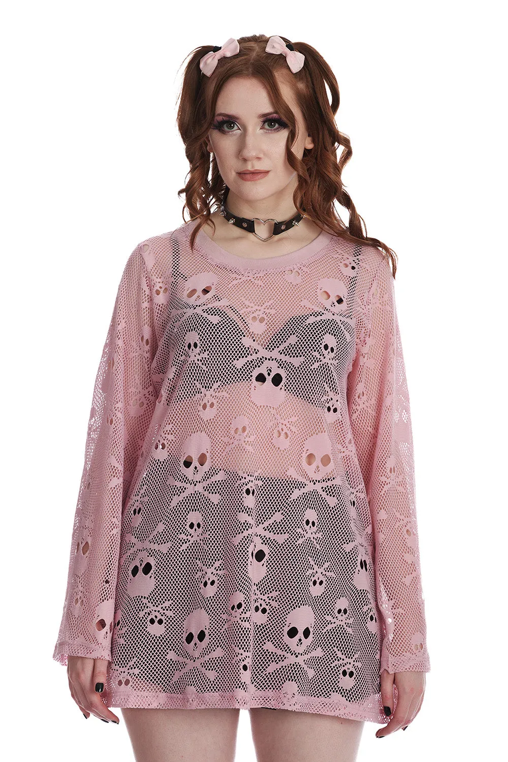 Pink Skulls Mesh Top