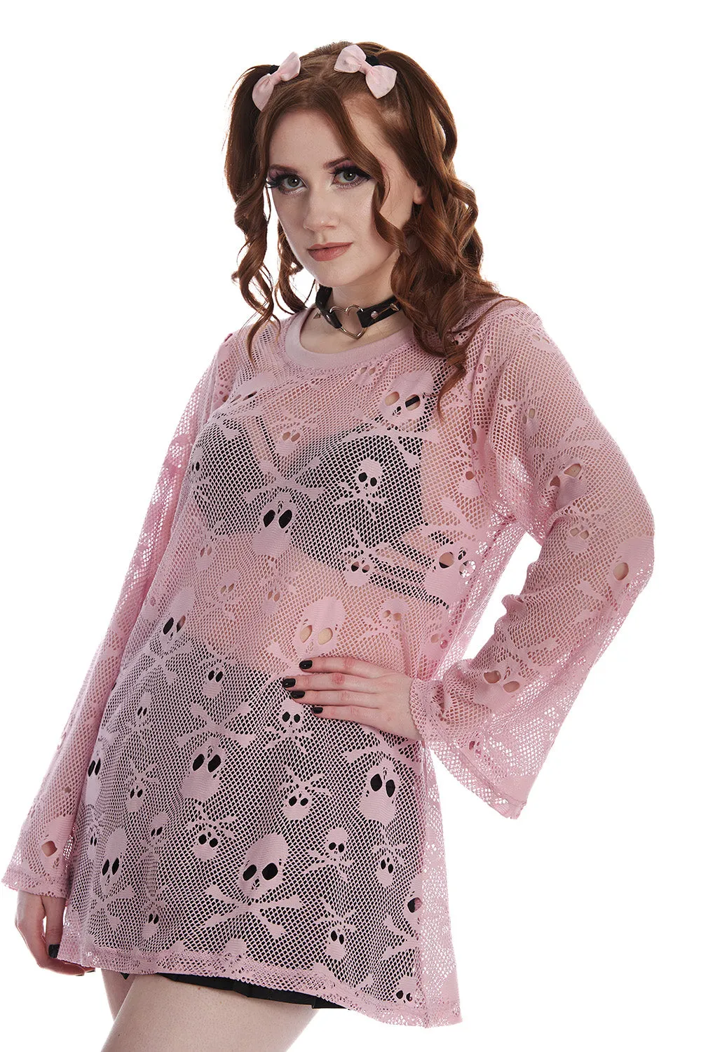 Pink Skulls Mesh Top