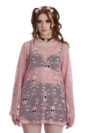 Pink Skulls Mesh Top