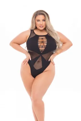 PL20035X Sexy Lingerie Bedroom Wear  Lipstick Duchess Highneck Bodysuit