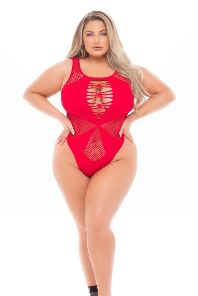 PL20035X Sexy Lingerie Bedroom Wear  Lipstick Duchess Highneck Bodysuit