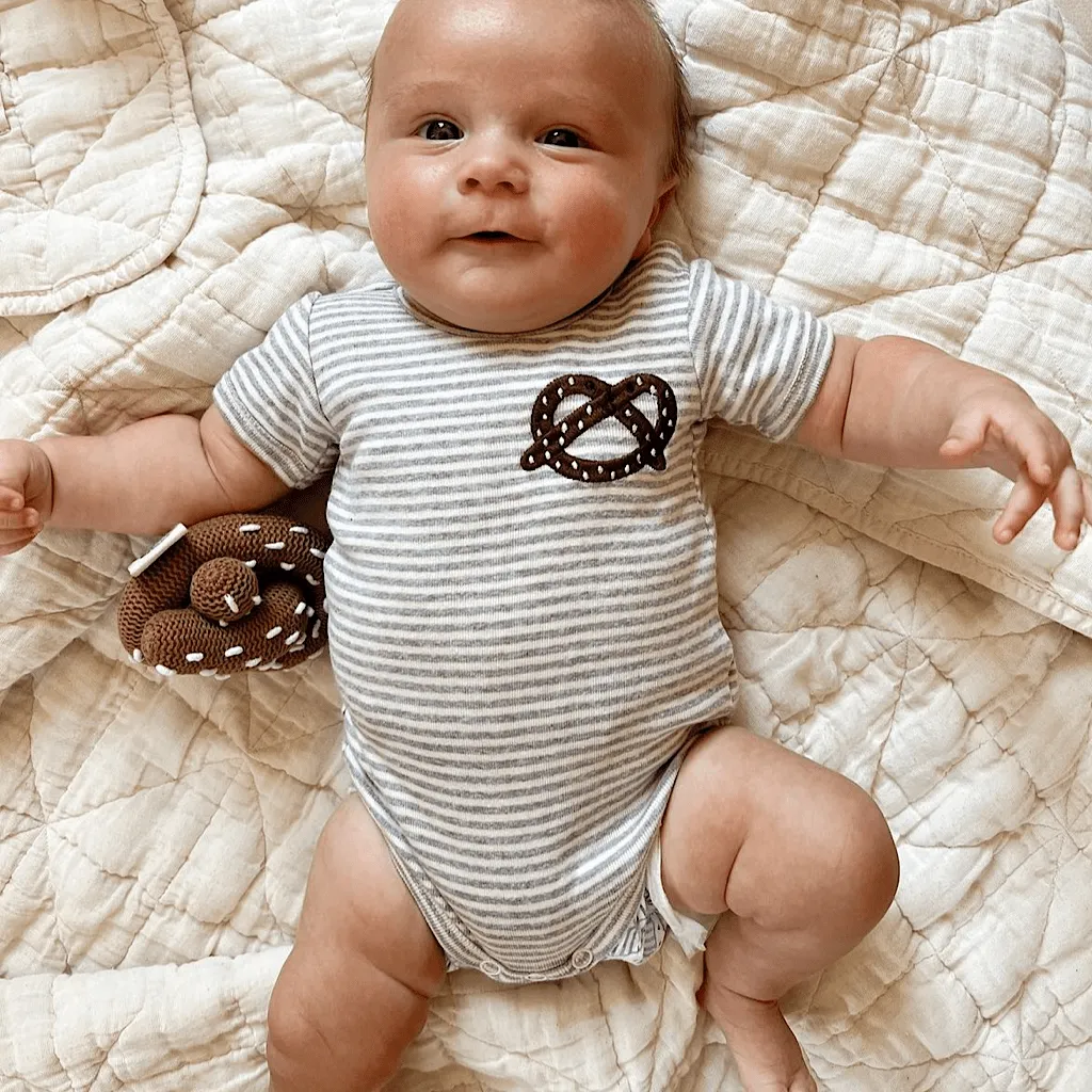 Pretzel Embroidered Organic Cotton Baby Bodysuit