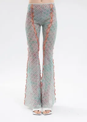 PRINTED MESH FLARED TROUSERS