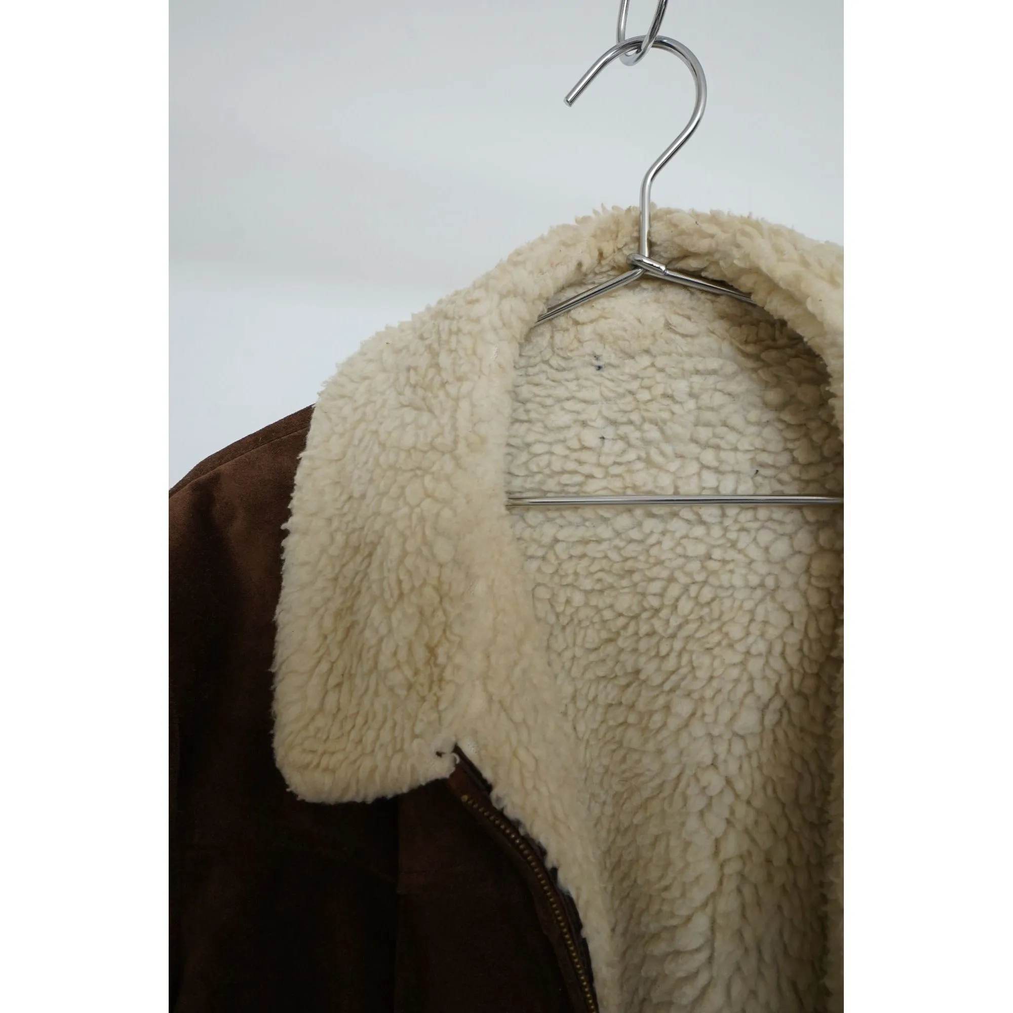 "Retail" Vintage Sherpa Lined Suede Leather Full Zip Bomber Flight Jacket Brown