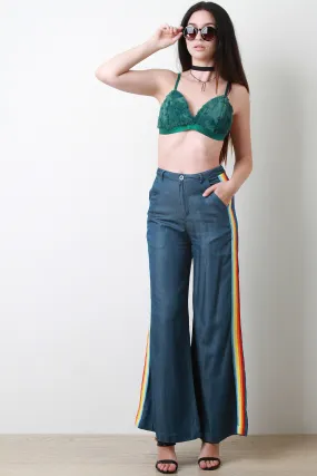 Rainbow Stripe High Waist Wide Leg Chambray Pants