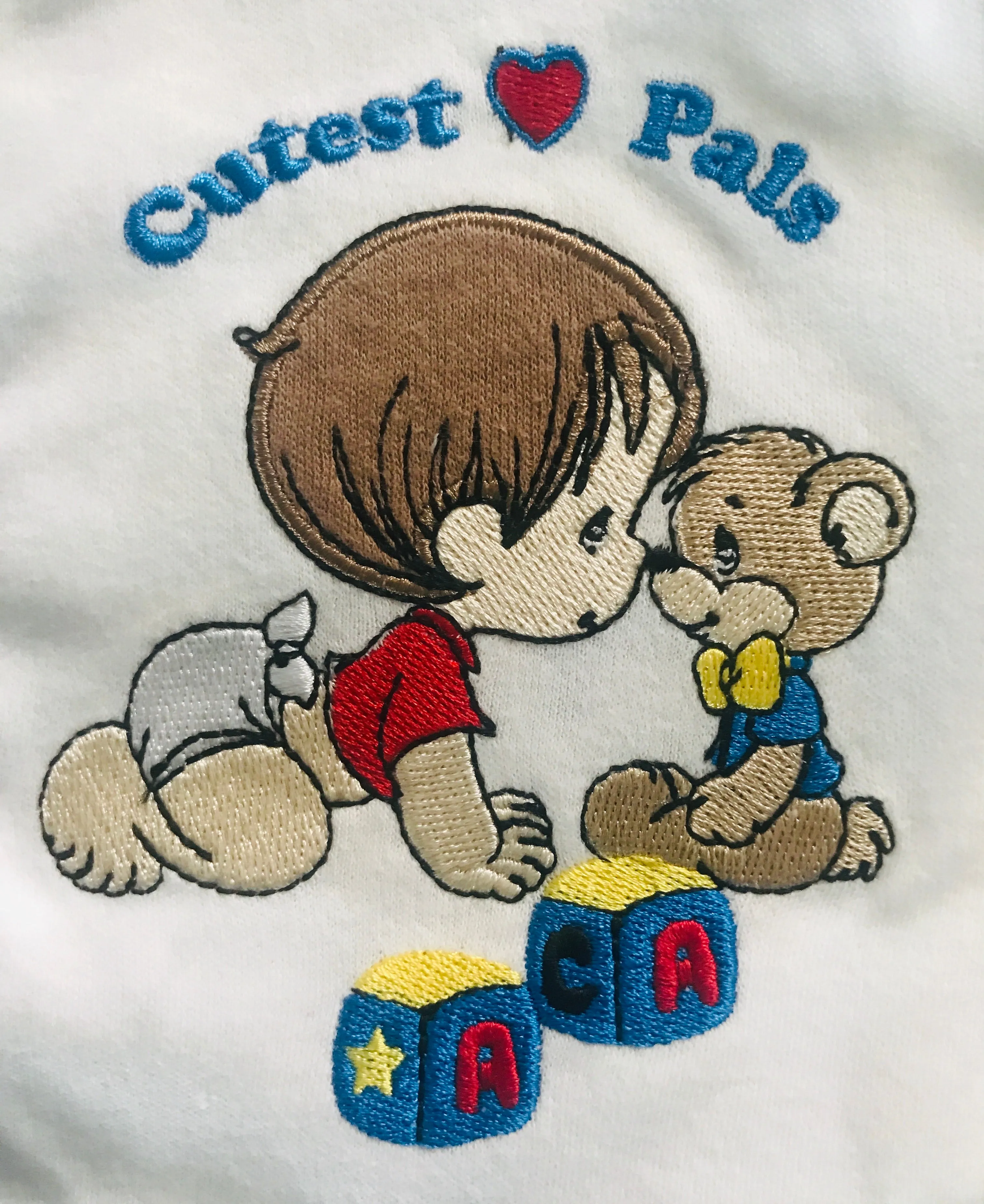 Rare Precious Moments Sleep & Play Baby Boy Clothing Embroidered One-Piece Outfit Snap-Up Footed Romper Sleepsuit 0-3 M 'Cutest Pals' Boy with a Bear