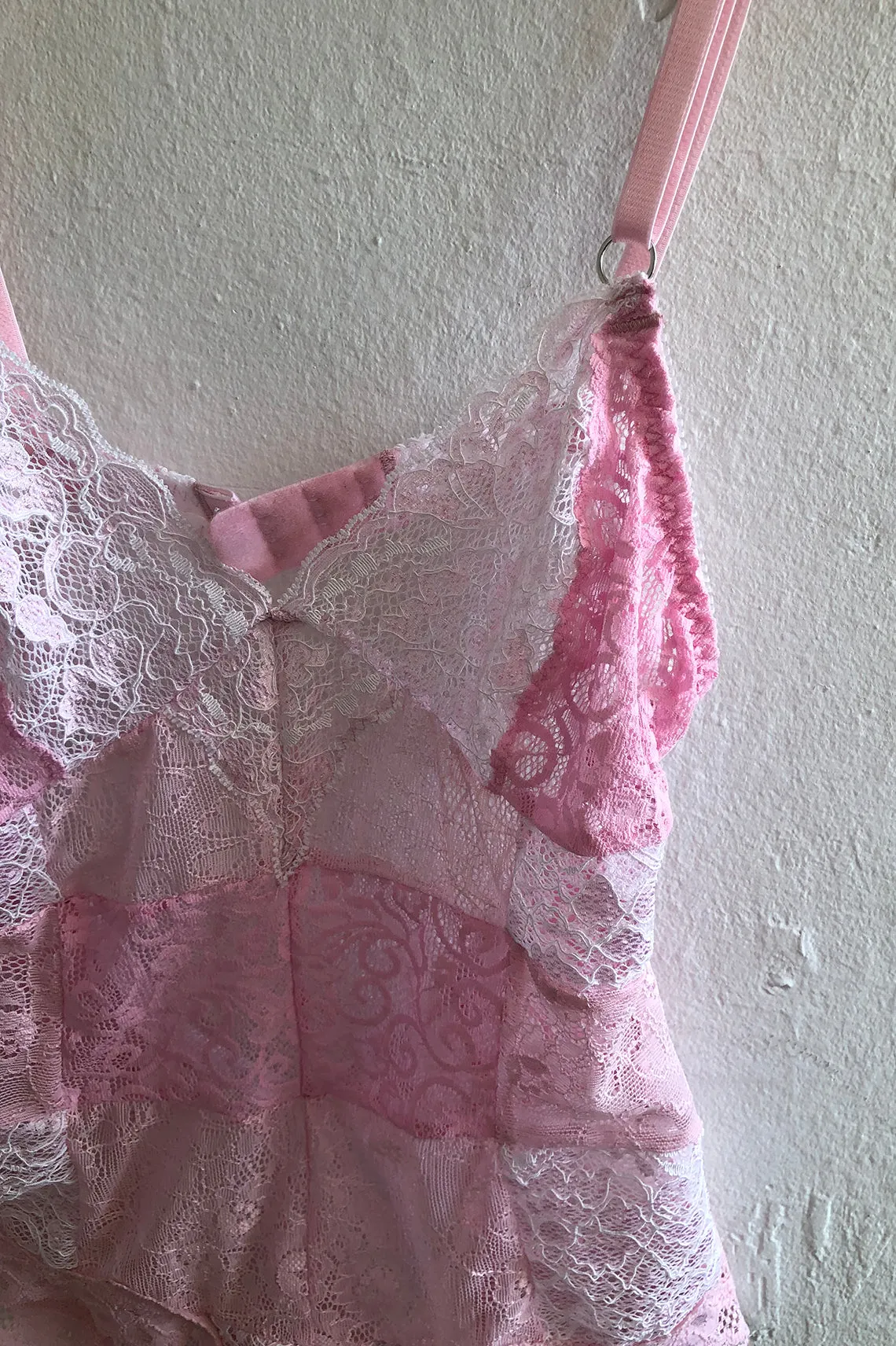 READY TO SHIP Entwine Patchwork Lace Bodysuit in Pink (XXL)