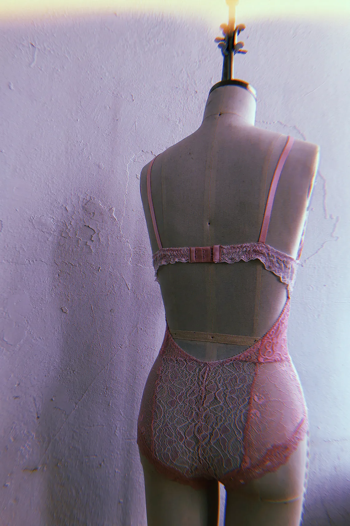READY TO SHIP Entwine Patchwork Lace Bodysuit in Pink (XXL)