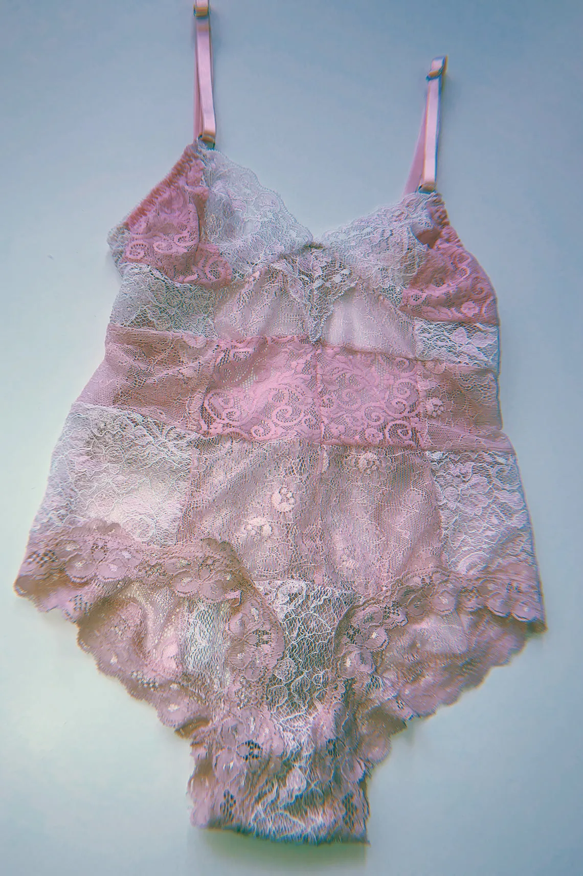 READY TO SHIP Entwine Patchwork Lace Bodysuit in Pink (XXL)