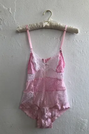 READY TO SHIP Entwine Patchwork Lace Bodysuit in Pink (XXL)