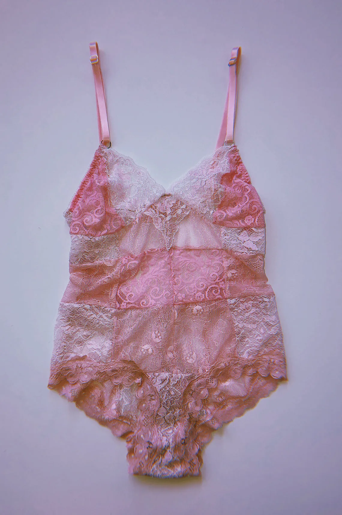 READY TO SHIP Entwine Patchwork Lace Bodysuit in Pink (XXL)