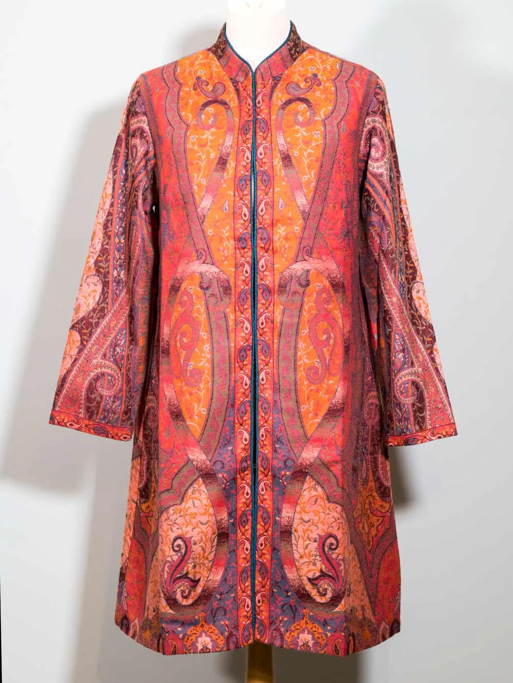 Red & Gold Kani Weave Kashmiri Wool Coat