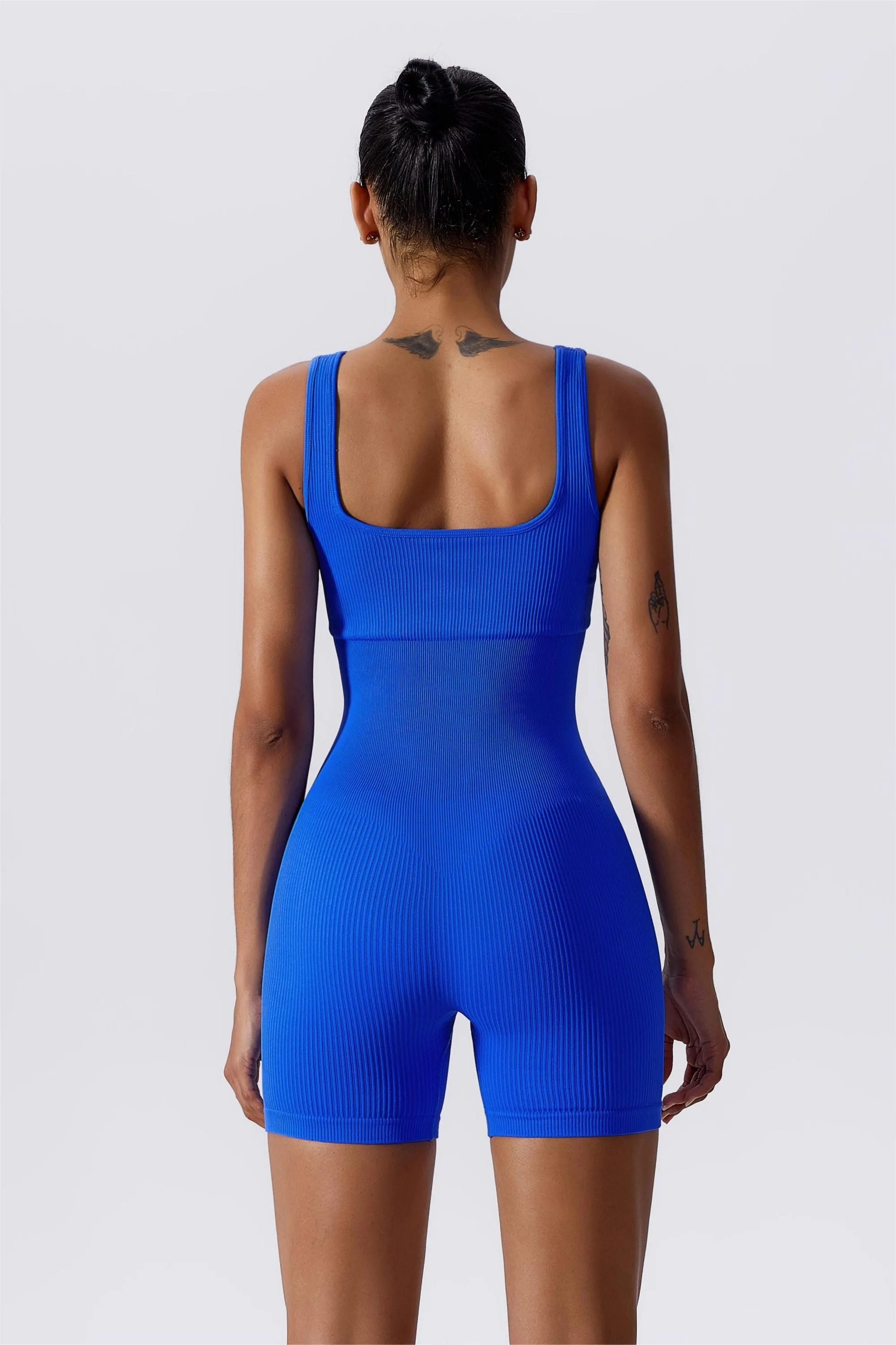 Ribbed Sculpted Scoop Neck Open Back Shortsie
