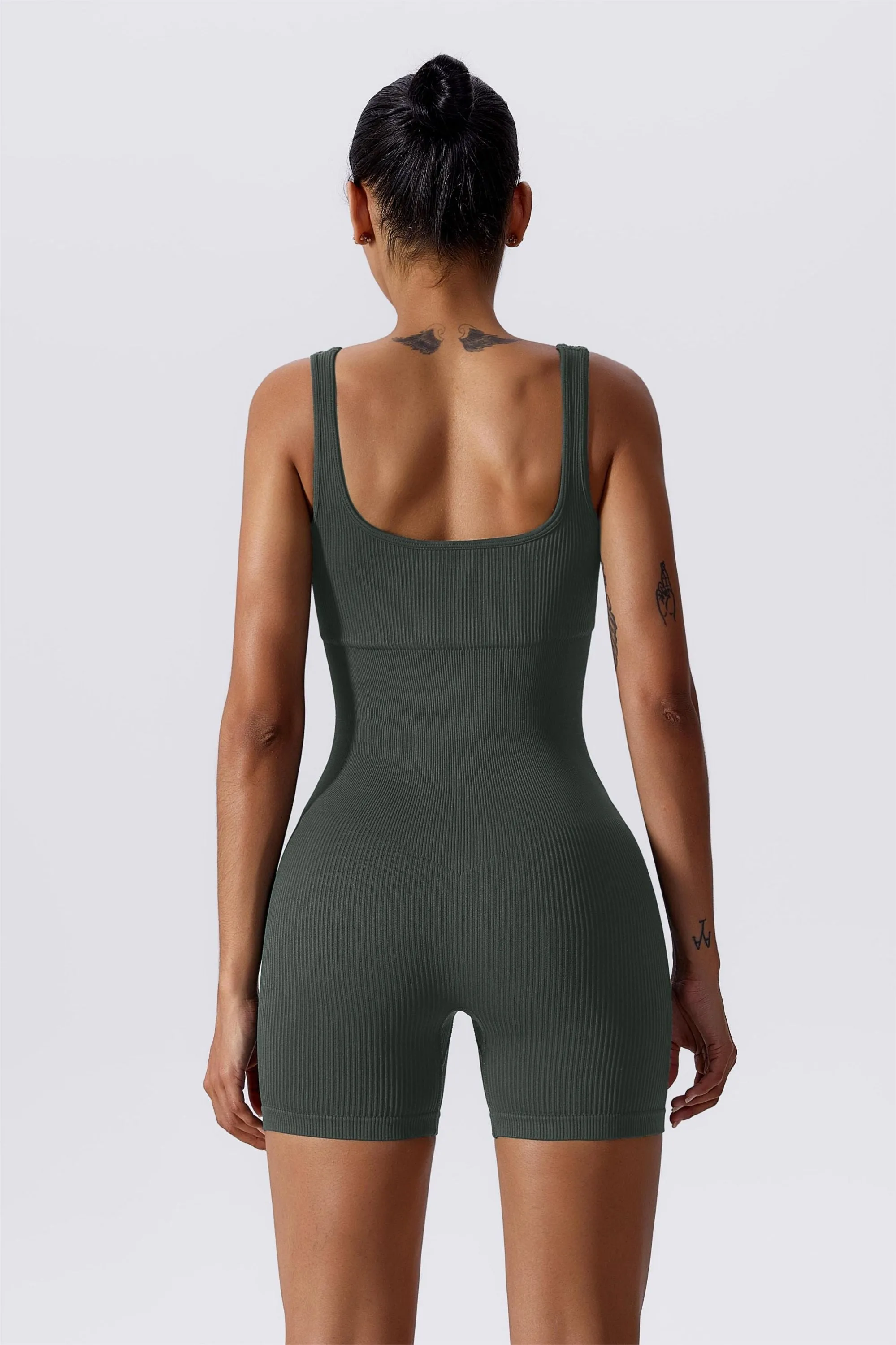 Ribbed Sculpted Scoop Neck Open Back Shortsie