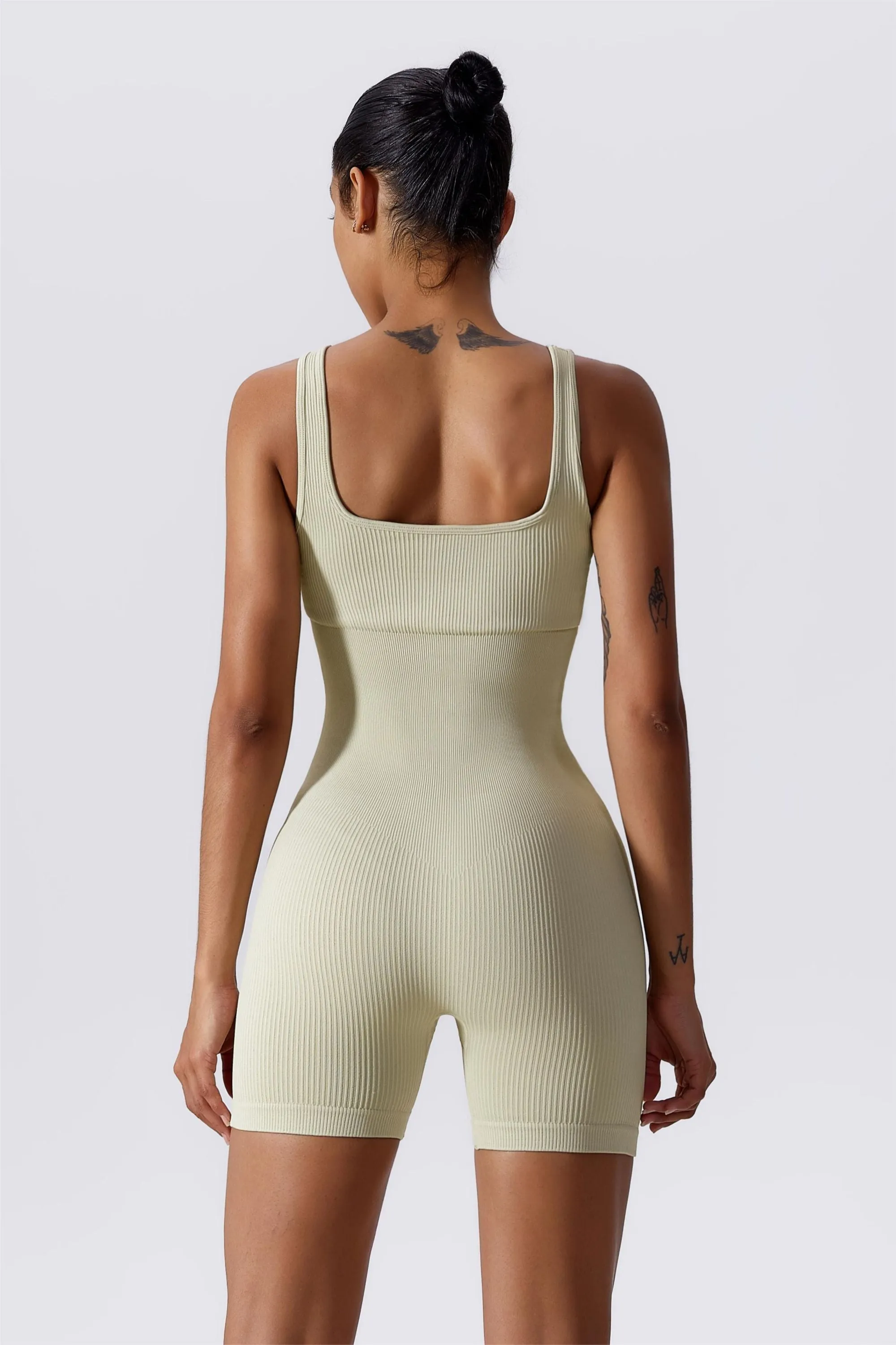 Ribbed Sculpted Scoop Neck Open Back Shortsie