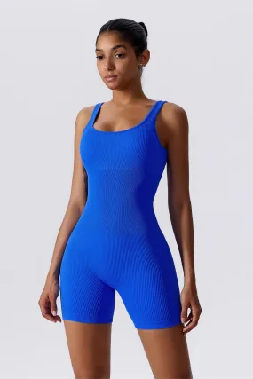 Ribbed Sculpted Scoop Neck Open Back Shortsie