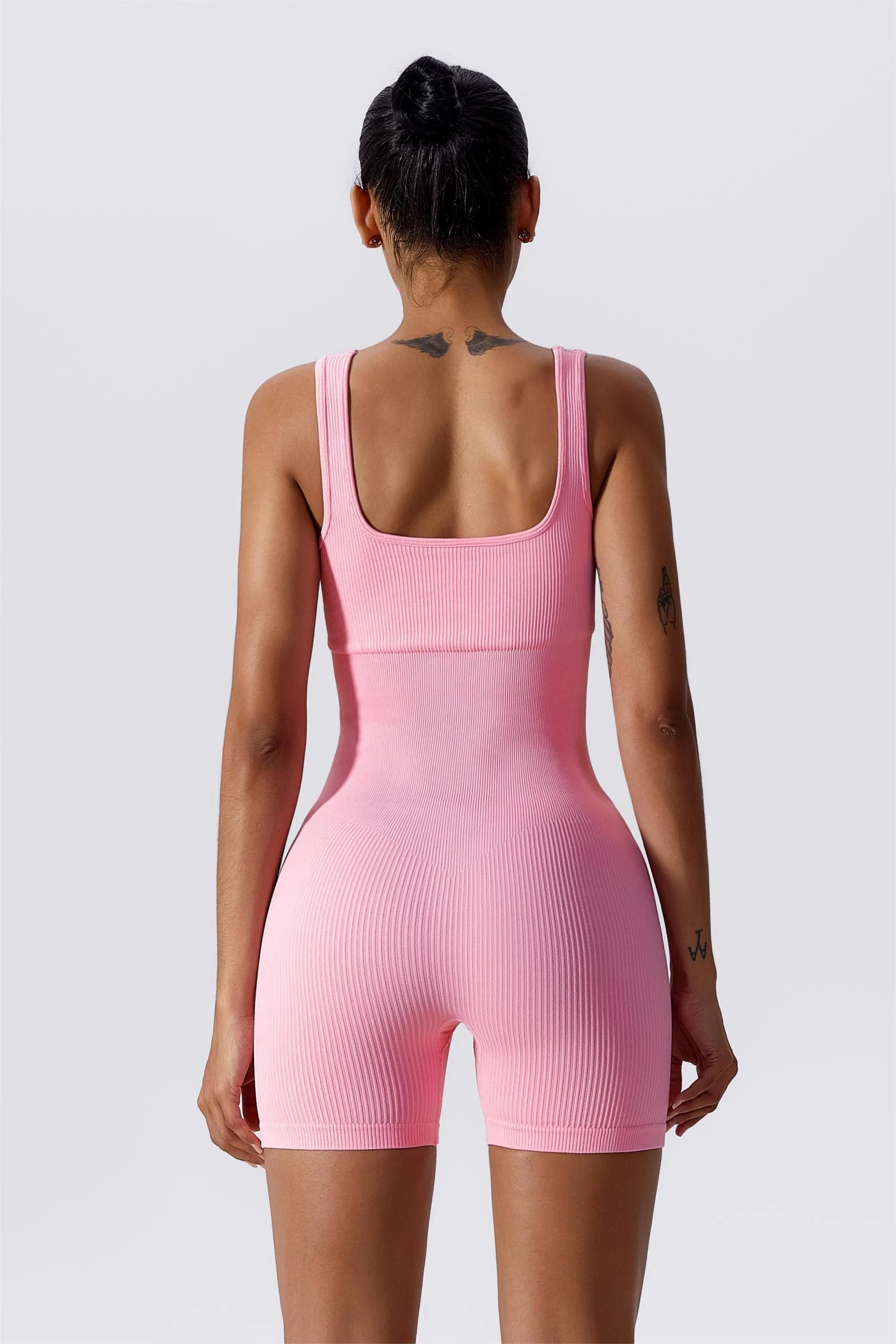 Ribbed Sculpted Scoop Neck Open Back Shortsie