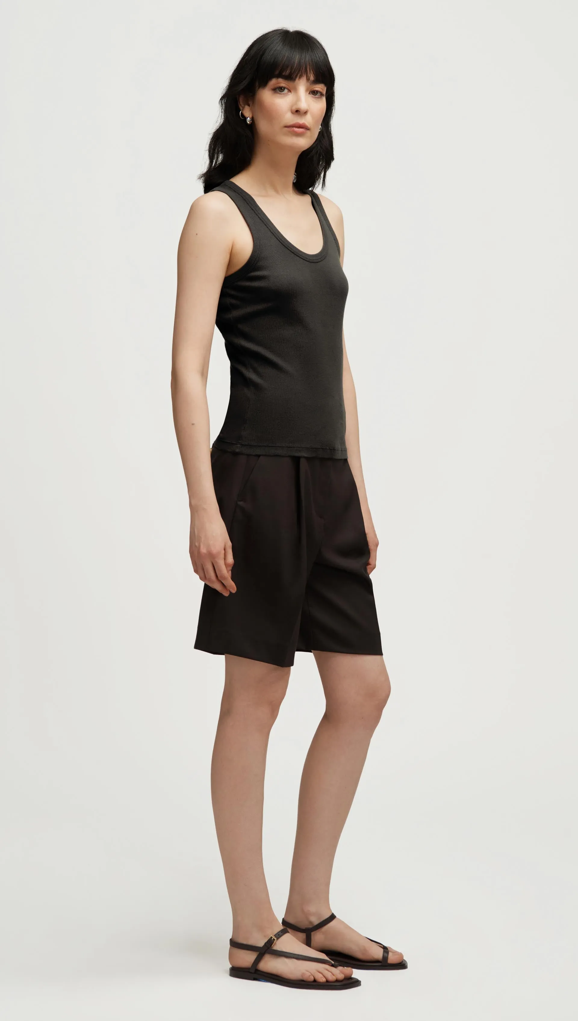 Ribbed Tank in Cotton Elastane | Smoke