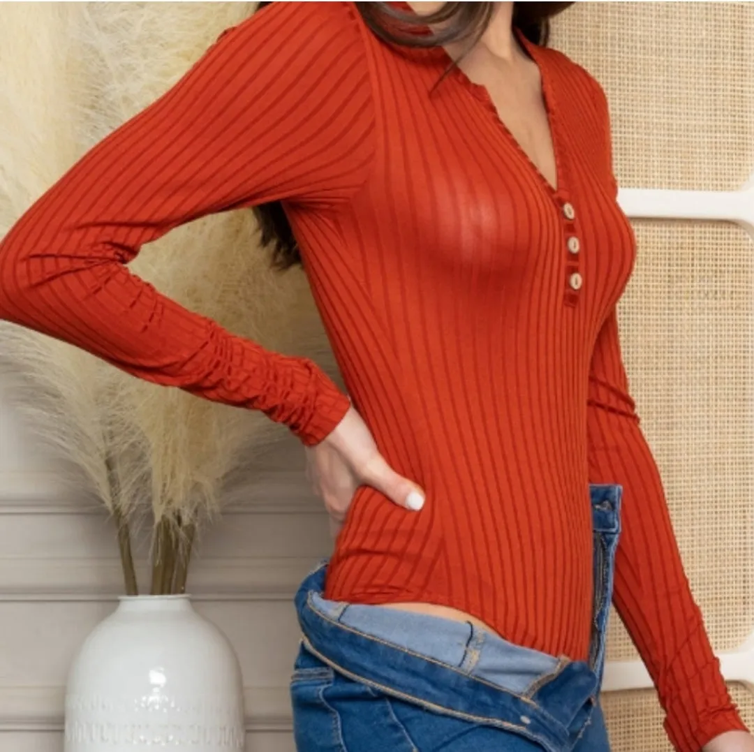 Ribbed V-neck Bodysuit