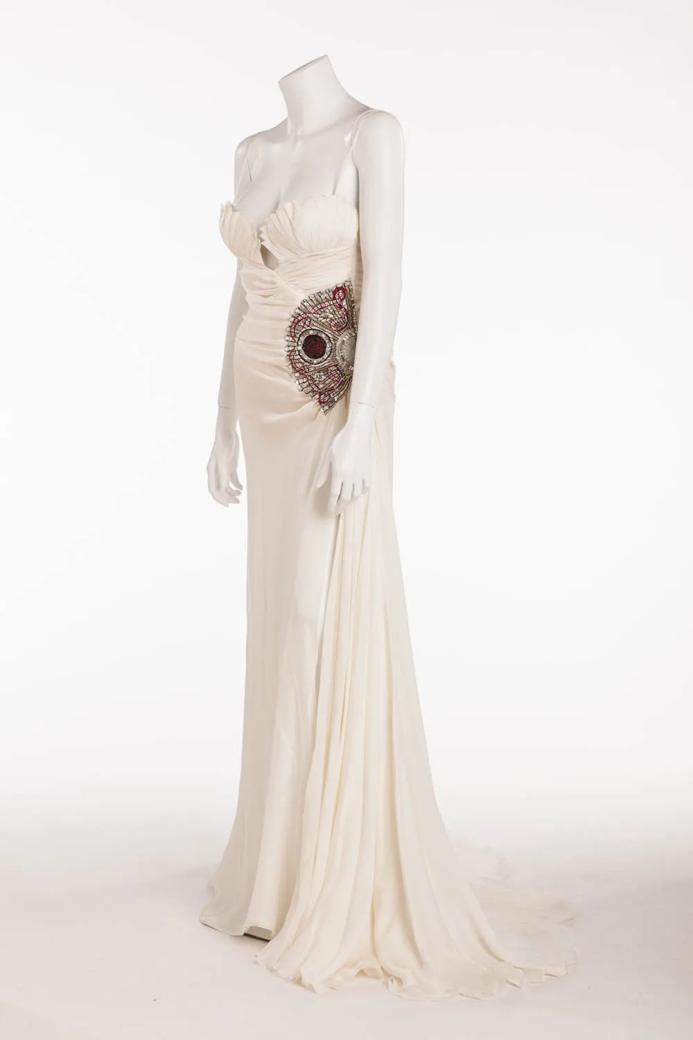 Roberto Cavalli - As seen on Victoria Beckham - White Silk Dress with Jewels - IT 40