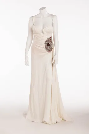 Roberto Cavalli - As seen on Victoria Beckham - White Silk Dress with Jewels - IT 40