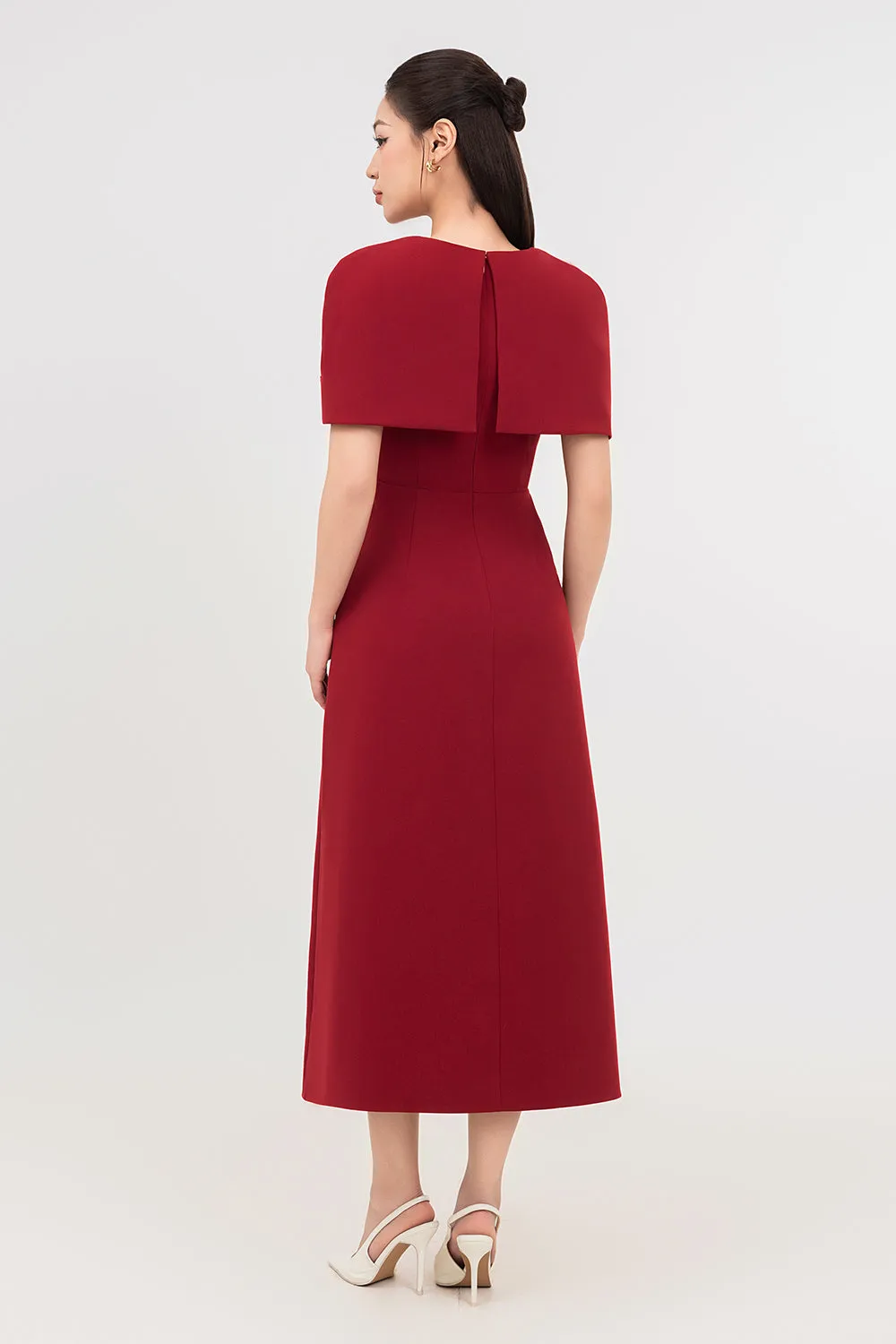 Ruby Gored Cape Sleeved Linen Blend Midi Dress