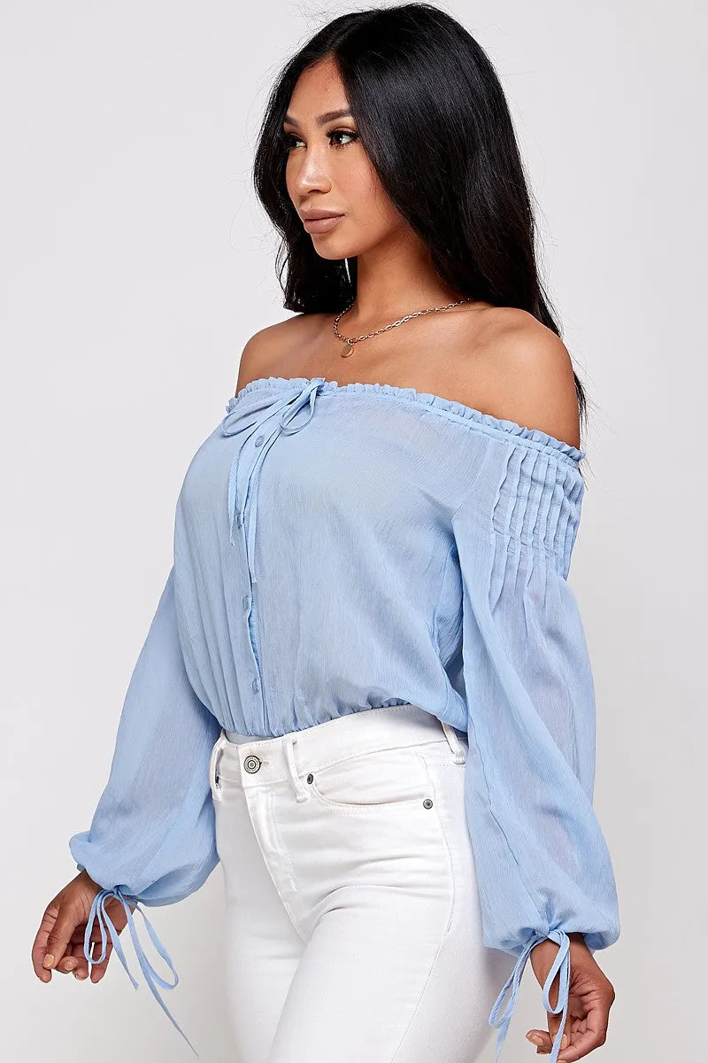 Sandira Bow Detail Off The Shoulder Long Sleeve Bodysuit