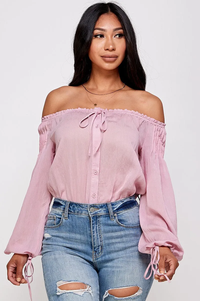 Sandira Bow Detail Off The Shoulder Long Sleeve Bodysuit
