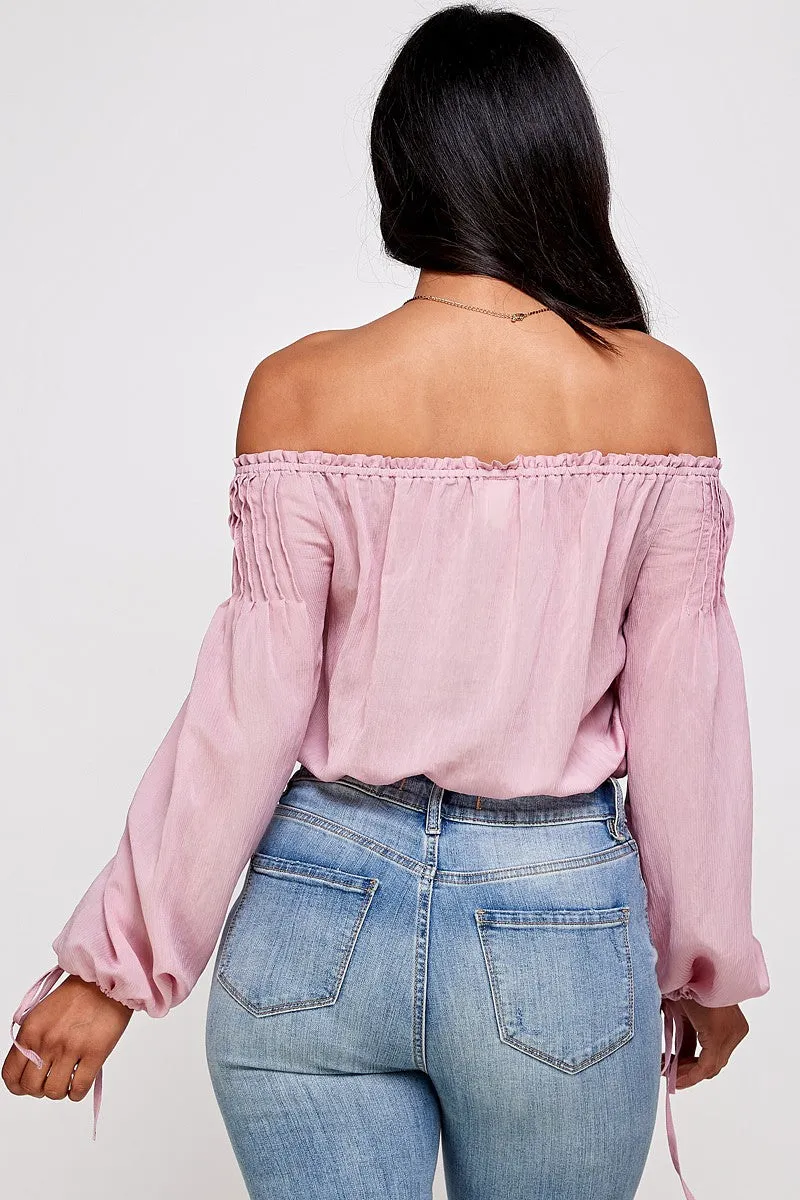 Sandira Bow Detail Off The Shoulder Long Sleeve Bodysuit