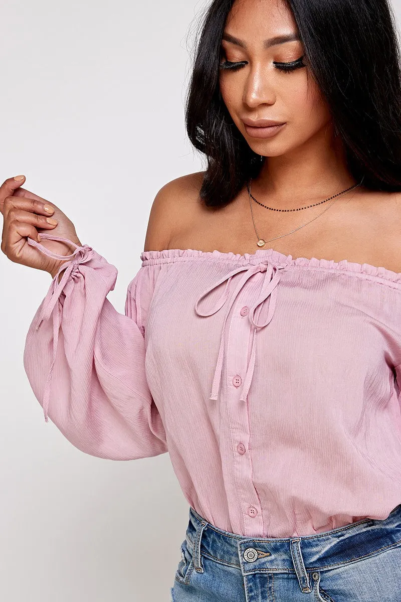 Sandira Bow Detail Off The Shoulder Long Sleeve Bodysuit