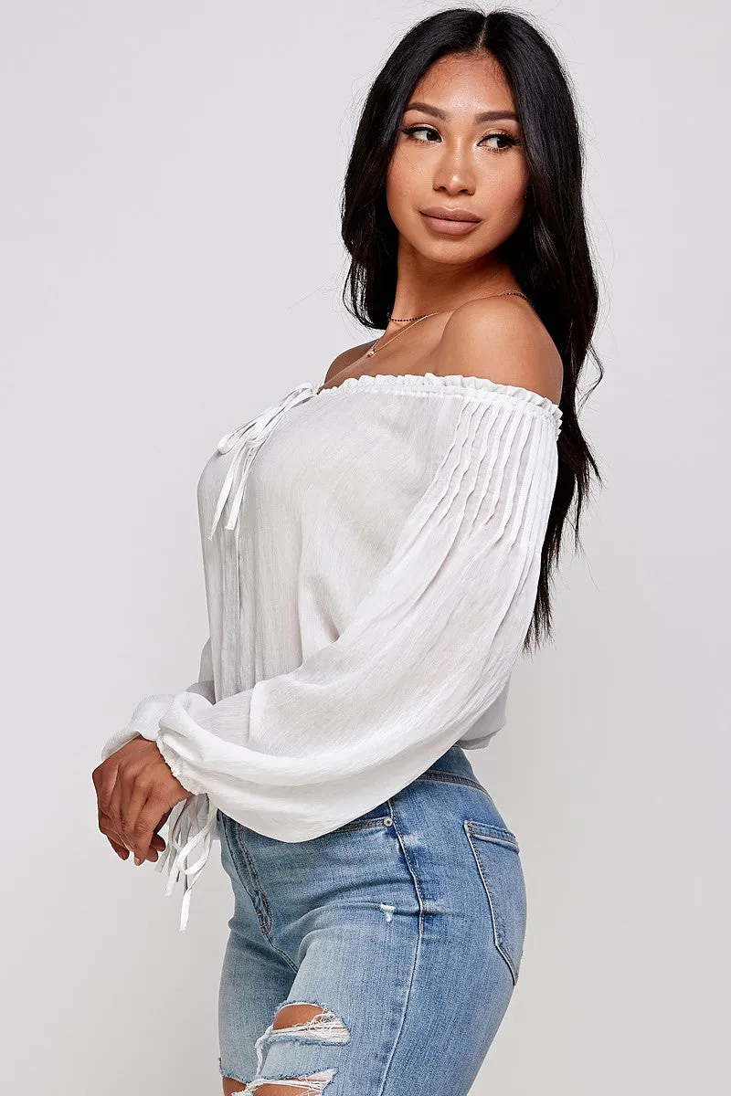 Sandira Bow Detail Off The Shoulder Long Sleeve Bodysuit