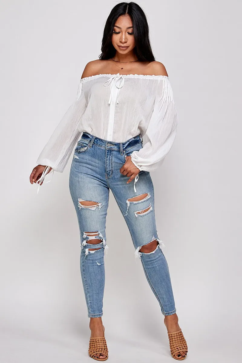 Sandira Bow Detail Off The Shoulder Long Sleeve Bodysuit