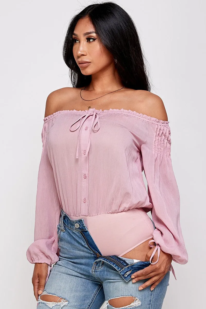 Sandira Bow Detail Off The Shoulder Long Sleeve Bodysuit