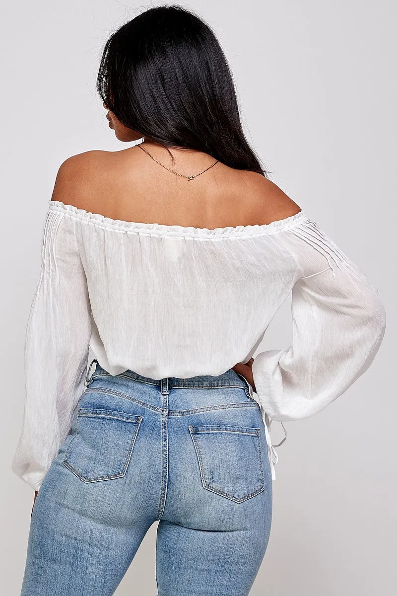 Sandira Bow Detail Off The Shoulder Long Sleeve Bodysuit