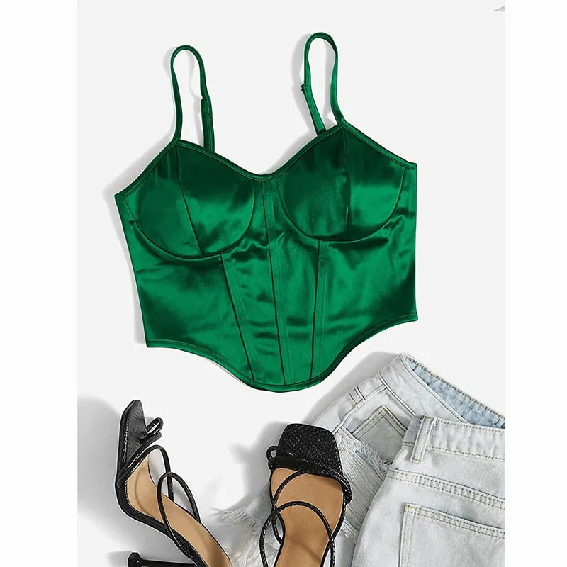 Satin Bustier Top Emerald Green