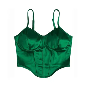 Satin Bustier Top Emerald Green