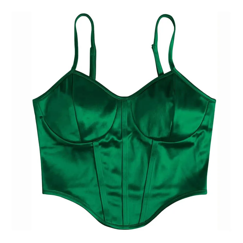 Satin Bustier Top Emerald Green