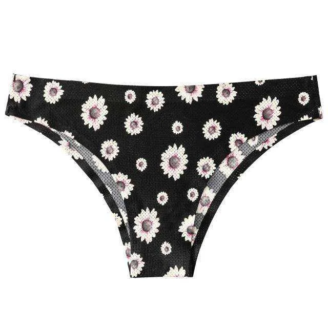 Sexy Seamless Flowers Print  Slip Breathable Underwear For Women