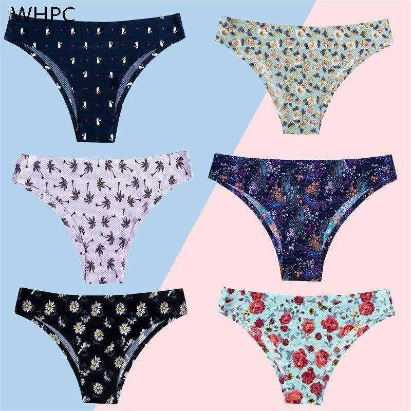 Sexy Seamless Flowers Print  Slip Breathable Underwear For Women