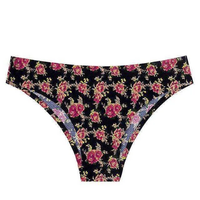 Sexy Seamless Flowers Print  Slip Breathable Underwear For Women