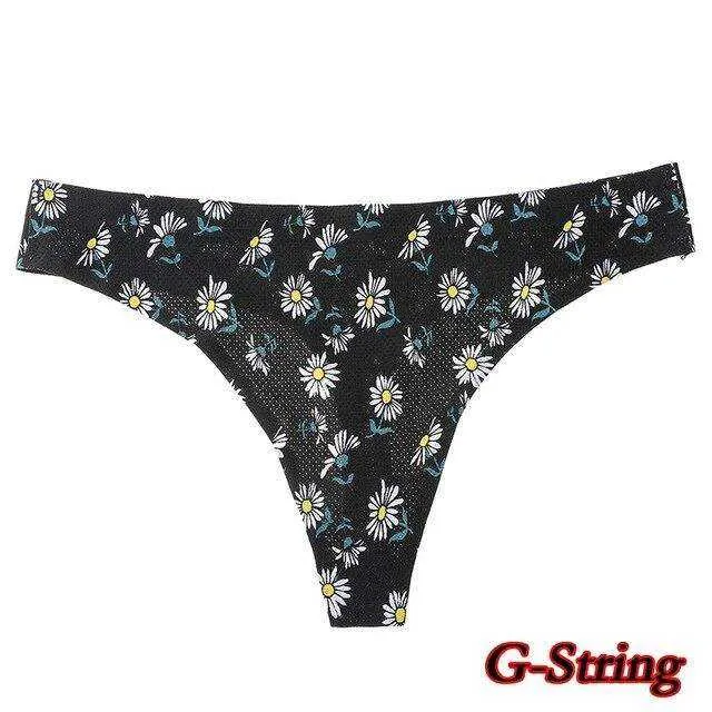 Sexy Seamless Flowers Print  Slip Breathable Underwear For Women