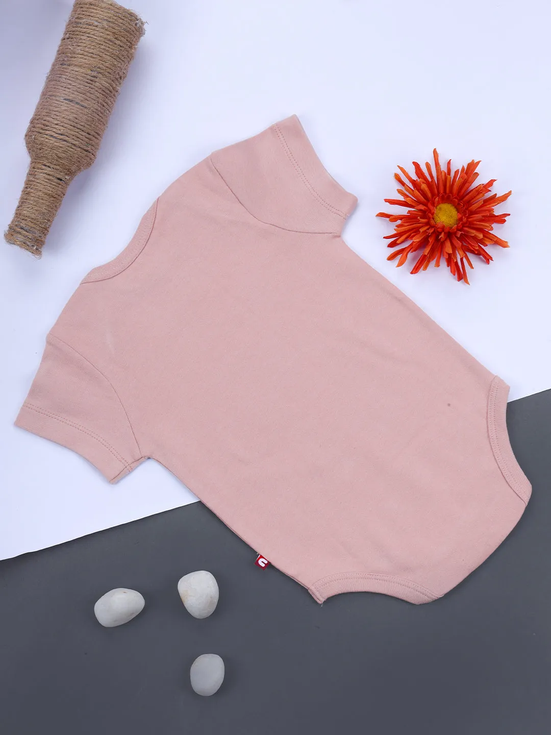 Short Sleeves Light Pink Color Bodysuit For Baby Boys.