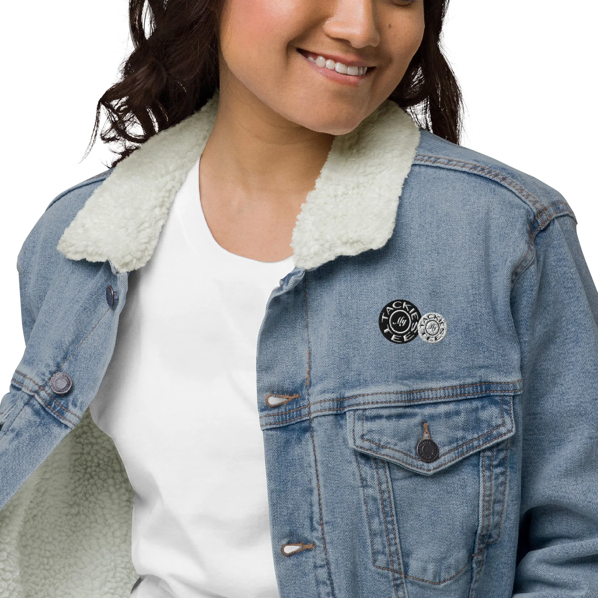 Signature denim sherpa jacket | embroidered