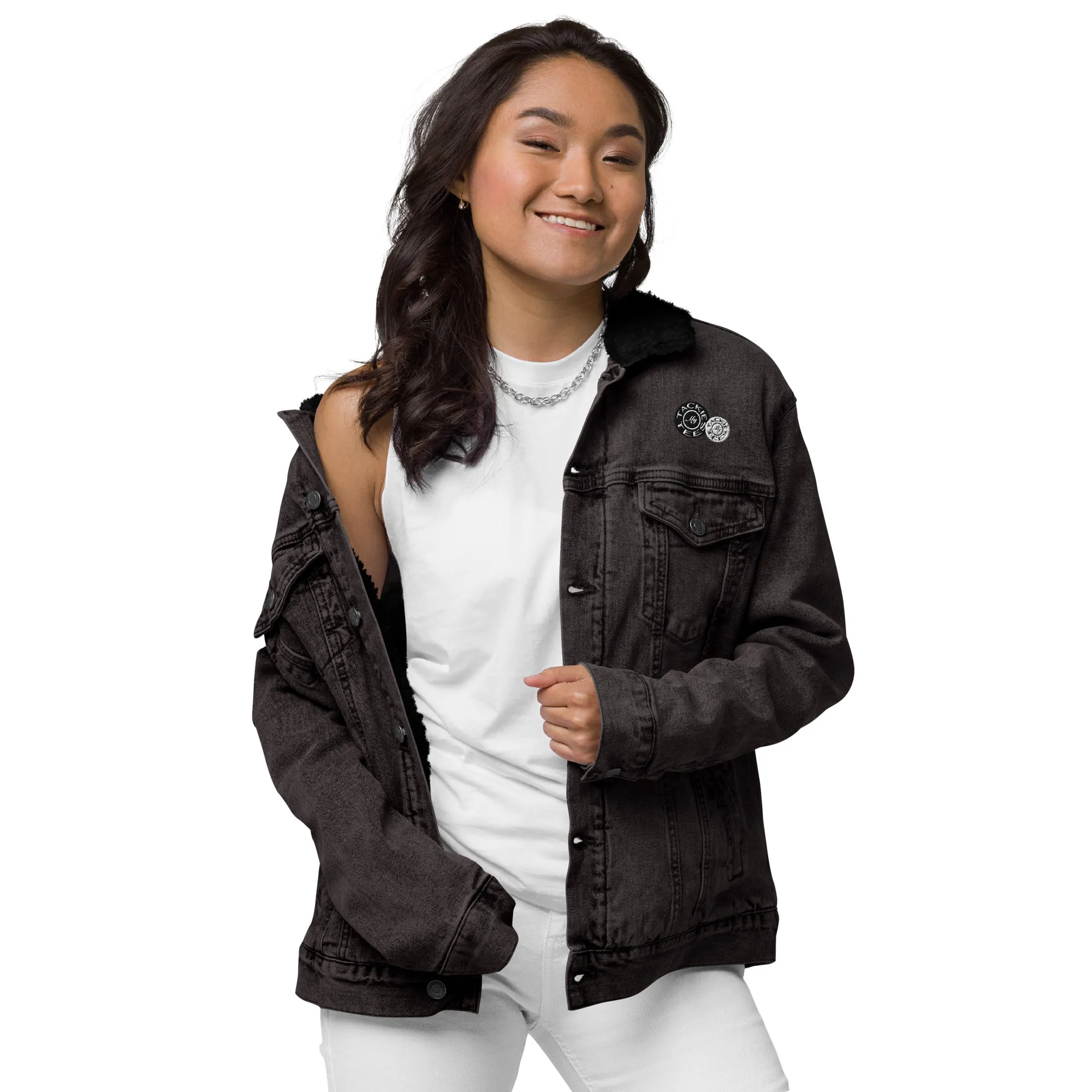 Signature denim sherpa jacket | embroidered