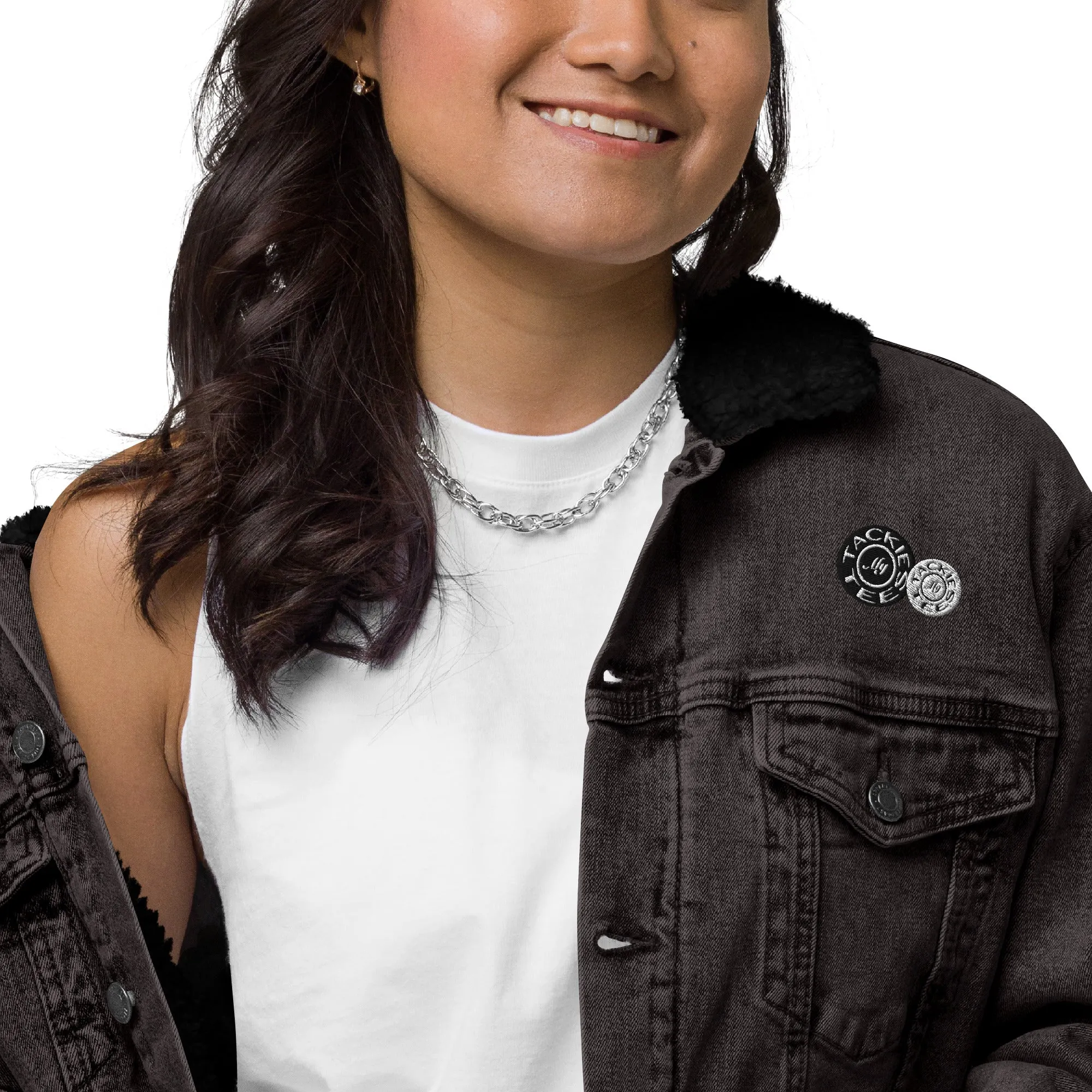 Signature denim sherpa jacket | embroidered