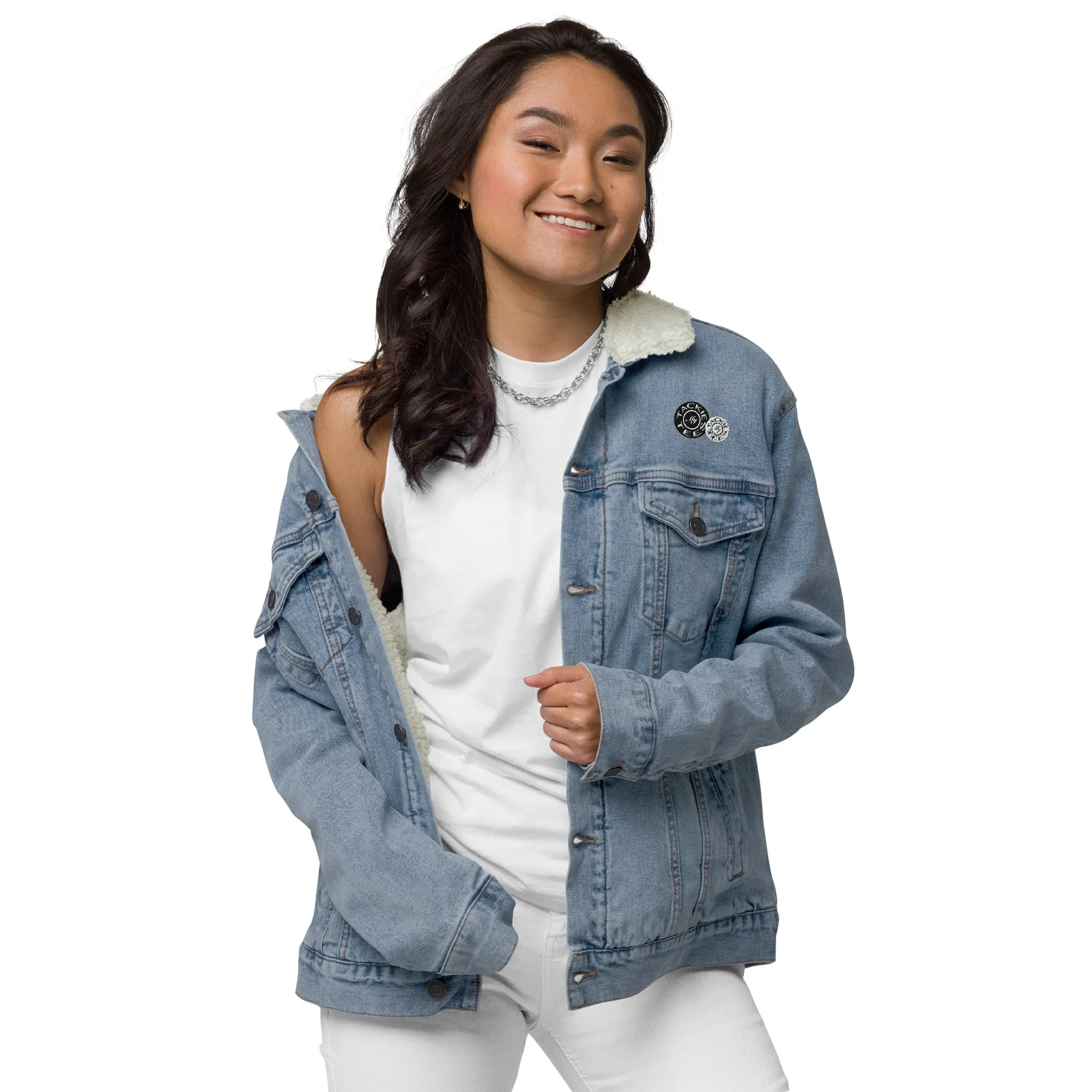 Signature denim sherpa jacket | embroidered